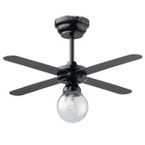 Black Ceiling Fan with Clear Globe LED Battery Powered