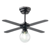 Black Ceiling Fan with Clear Globe LED Battery Powered