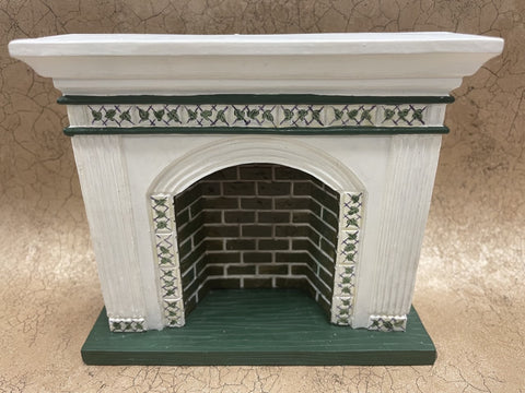 Vintage Resin Fireplace, White with Green