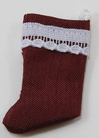 Christmas Stocking, Burgundy with White Lace