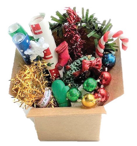 Box of Christmas decorations
