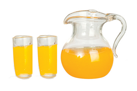Pitcher of Orange Juice and Two Filled Glasses