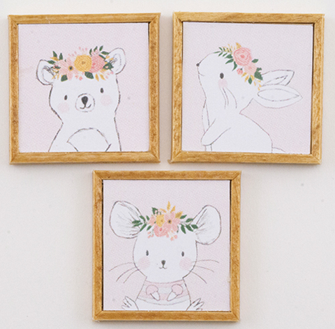 Trio of Framed Prints for a Nursery/Child’s Room, White and Pink Floral
