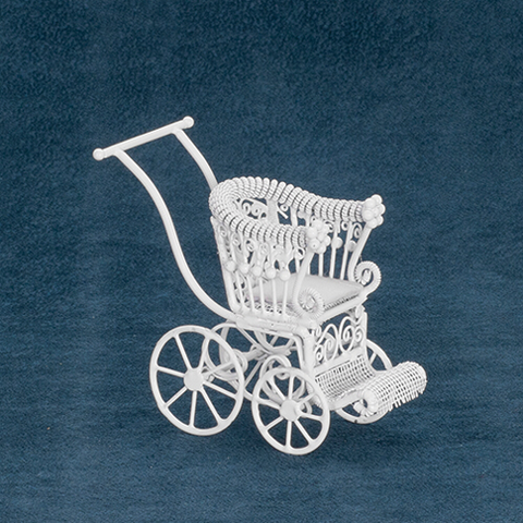 White metal wicker stroller