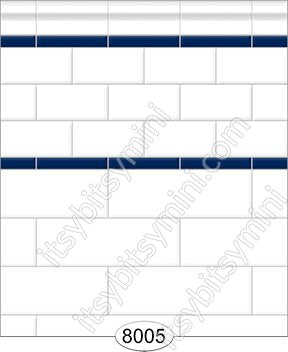 Subway Tile Paper, White and Navy with Border