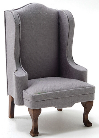 Wing Chair with Grey Fabric.