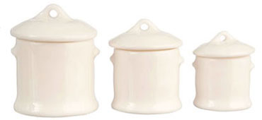 3pc White Canister Set, Round, LIMITED STOCK