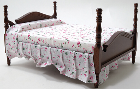 Double bed, walnut, floral fabric
