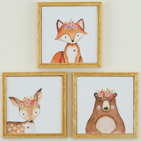 Trio of Framed Prints for a Nursery/Child’s Room, Woodland Floral, ON BACKORDER