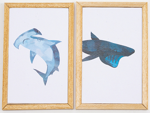 Sharks, Set A , Set of Two, Light Oak Frames