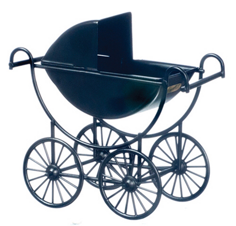 Metal baby carriage, black or white.