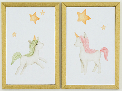Unicorn Pictures, Set of Two, Gold Frames