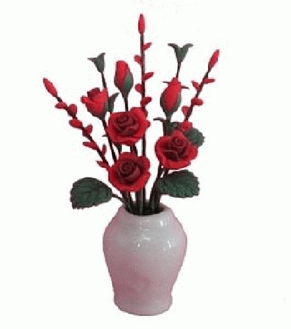 Red Roses in White Porcelain Vase