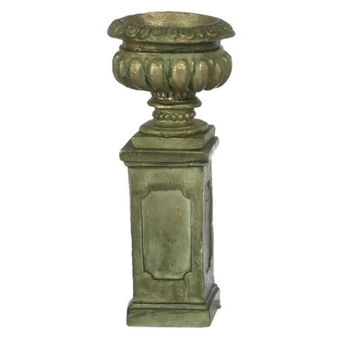 Tall Urn with Plinth,  Aged Green Finish