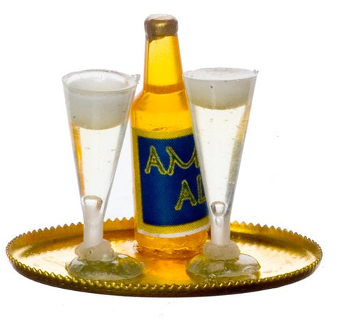 Pilsner with two glasses on tray