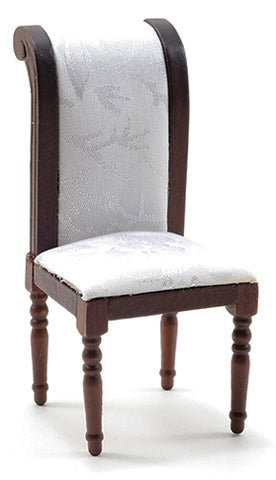 Side Chair with White Fabric, Walnut