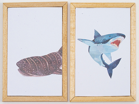 Sharks, Set B, Set of Two, Light Oak Frames