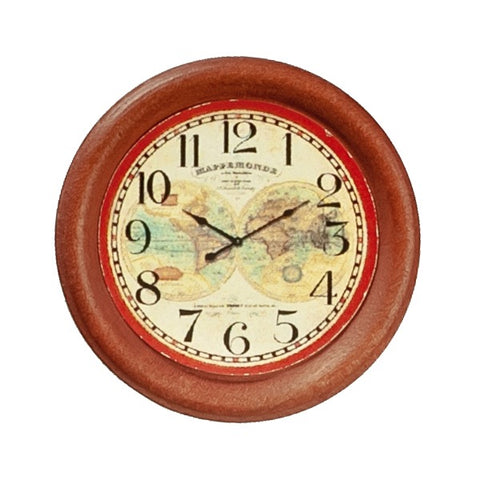 Wooden Wall Clock with Map Face