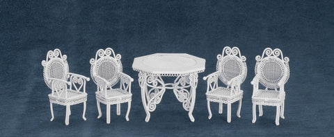 Ornate Metal Wicker Table and Four Chairs