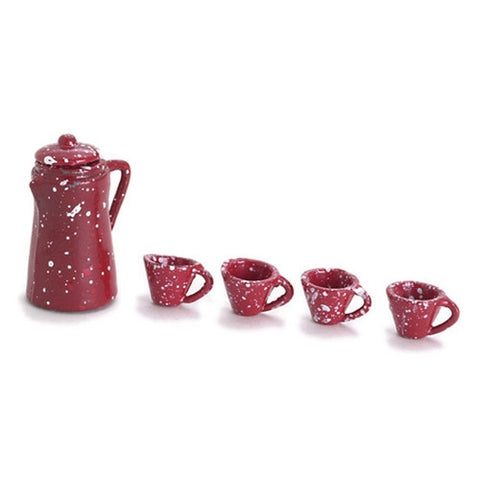Red and White Spatterware Coffee Set