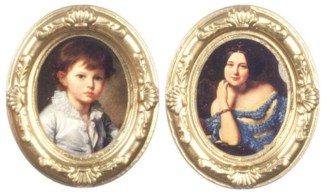 Pair of Oval Portrait Prints, Vintage