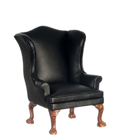 Wing Chair, Black Leather