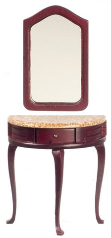 Demi Table with Mirror, Mahogany and Marble