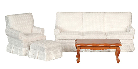 Living Room Set, Four Piece, White and Walnut