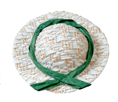Ladies Straw Hat with Green Ribbon
