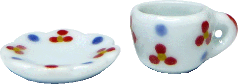 Red/Blue Dot Ceramic Teacup/Saucer