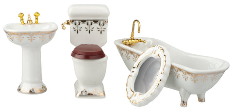 Bathroom Set, White with Gold