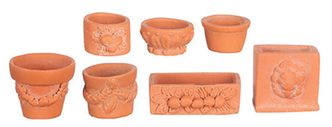 Set of 7 Garden Pots, Resin.