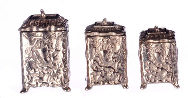 3pc Faux Chased Silver Canister Set, Square, LIMITED STOCK