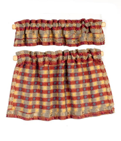 Cafe Curtains, Raspberry and Gold Plaid