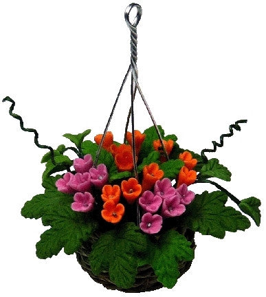 Hanging Basket with orange and Pink Flowers