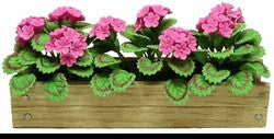 Flower Box, Pink Geraniums, Natural Wood Box