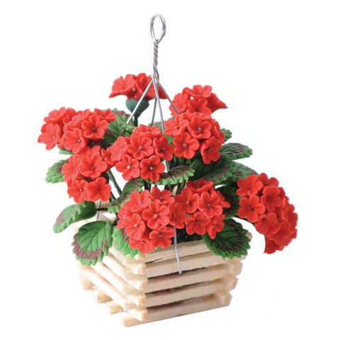 Geranium, Hanging Wooden Basket, Red