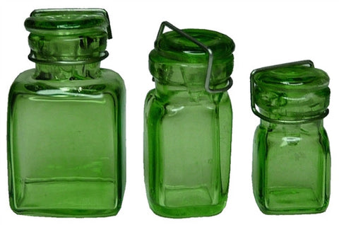 Sq. Gls Canning Jar, 3 pcs - Green