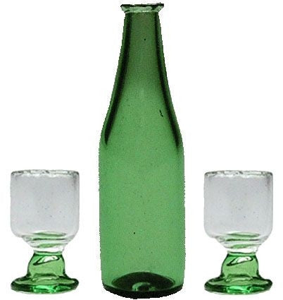Green Glass Decanter & 2 Glasses