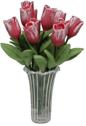 Pink Tulips in Crystal Vase