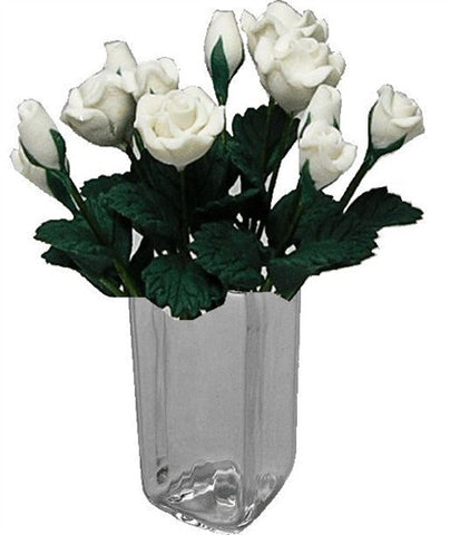 Dozen White Roses in Tall Glass Vase