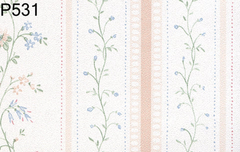 Prepasted Wallpaper, Pastel Stripe and Floral Vine