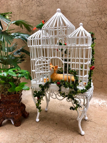 White Bird Cage with Cat