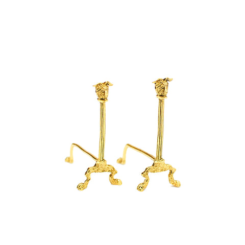 Brass Andirons with Rams Head Design by Brooke Tucker Designs