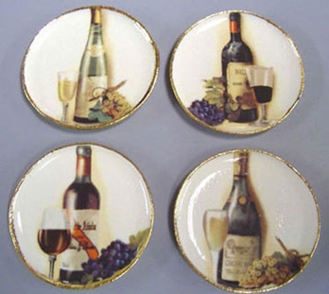 Set of Four Plates with Wine Theme