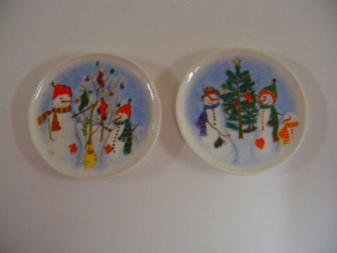 Christmas Plates, Set of 2, Snowman