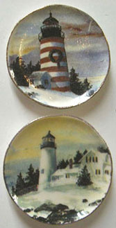 Pair of Winter Lighthouse Ceramic Plates