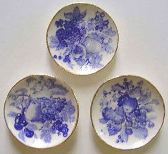 Cermanic Blue and White Fruit Plates, Set of Three