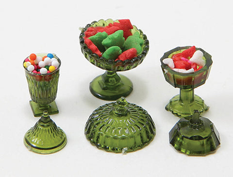Candy Dish Set, Green Glassware