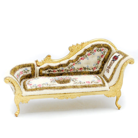 Chaise Lounge, Gold with Hand Painted Fabric